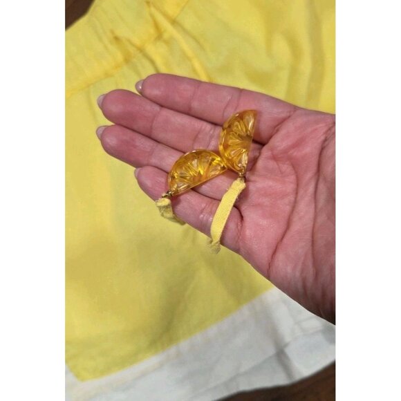 Haute Hippie Yellow Linen Shorts Draw String Lemon Charms Size Small White Trim - Picture 2 of 6